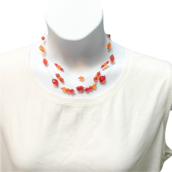 Orange & Red Multi-Strand Beaded Necklace – Lightweight & Layered - Picture 3 of 3